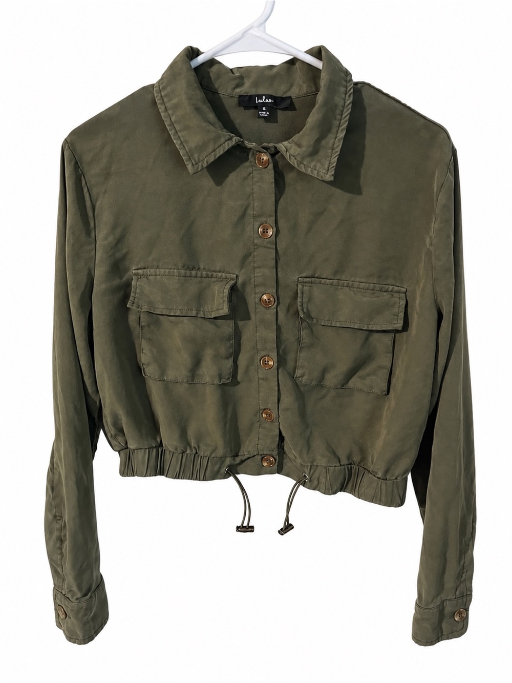 Lulu's Olive Utility Crop Jacket with Drawcord Hem size small
